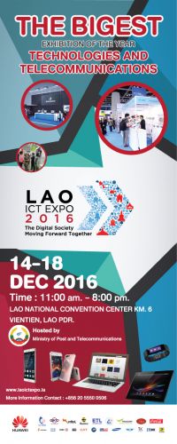 Lao International ICT Expo 2016,LAO PDR,14-18 December 2016,Lao National Convention Center (K.M.6),Ministry of Post and Telecommunications,GN Development Co.,Ltd.,LAO BUSINESS DIRECTORY